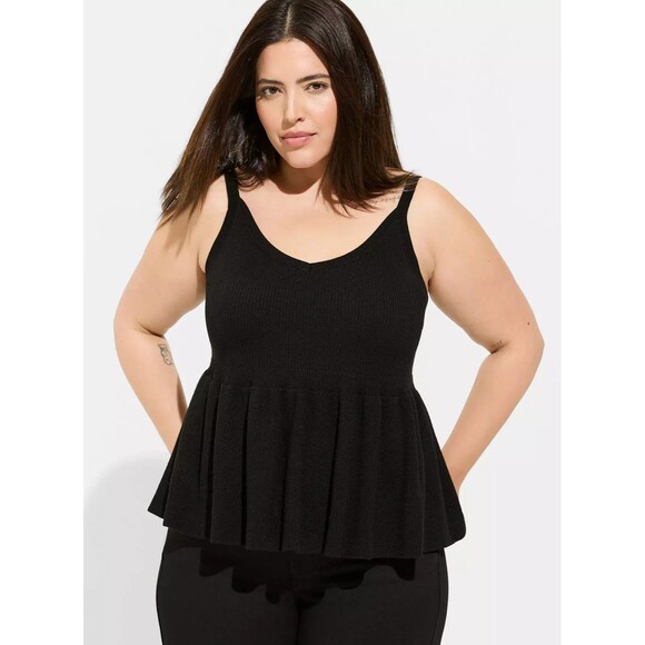NWT Torrid Ribbed Pullover Black Peplum Tank Sweater Size 4 or 26 Plus - Picture 2 of 4